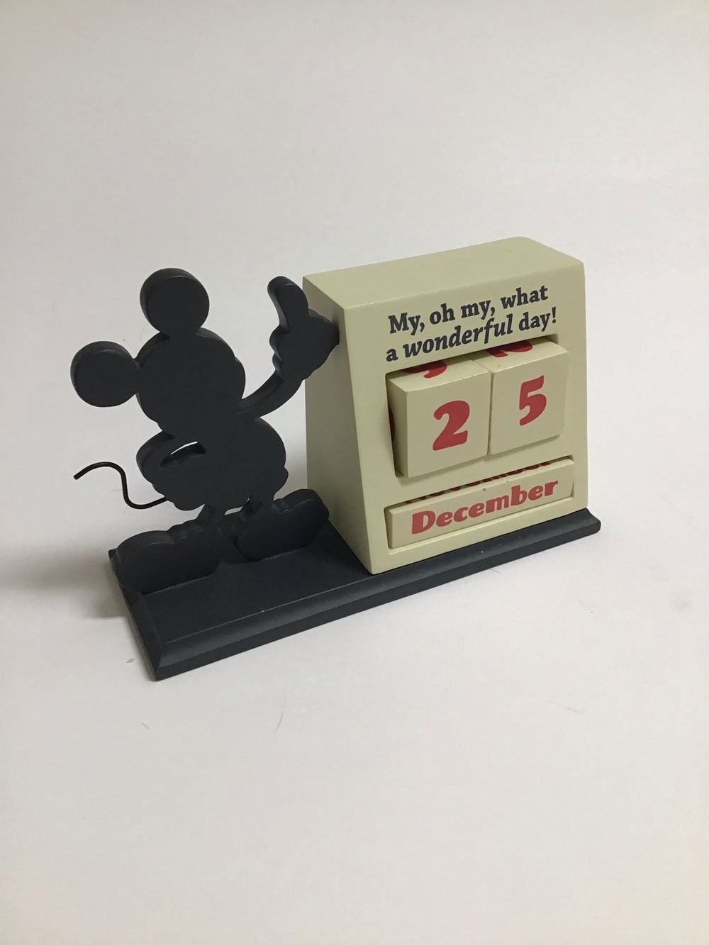 Disney Hallmark Mickey Mouse Silhouette Figure Wood Block Desk Calendar Vintage
